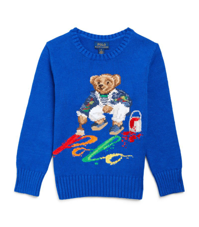 Ralph Lauren Kids' Painting Polo Bear Sweater (2-7 Years) In Blue