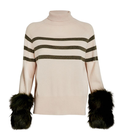 Izaak Azanei Fox Fur-trim Merino Wool Polo Sweater In Beige