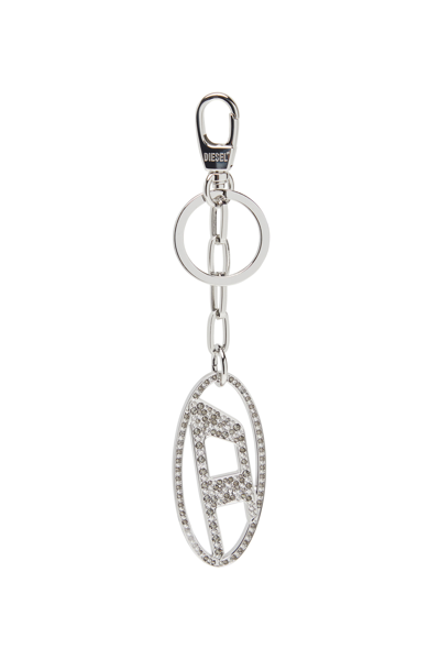 Diesel Metal Oval D Keyring With Crystals In Metallic