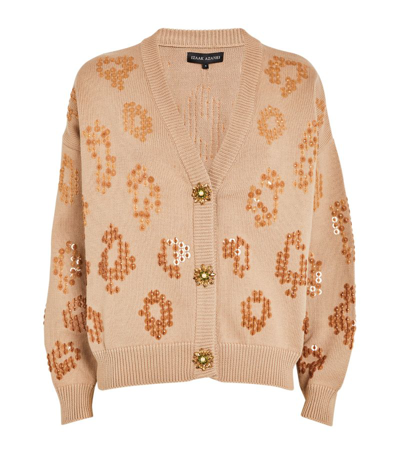 Izaak Azanei Sequin-embellished Cardigan In Beige