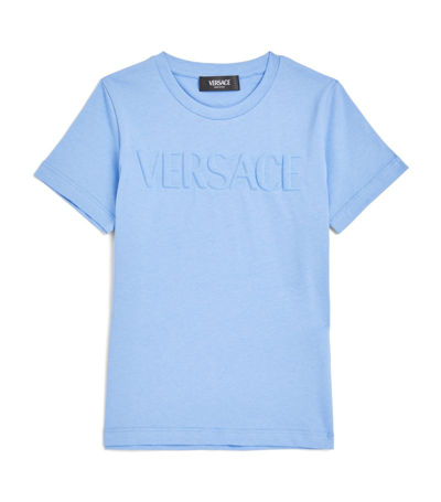 Young Versace Kids' Embossed Logo T-shirt (4-14 Years) In Blue