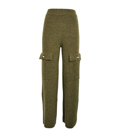 Izaak Azanei Merino-wool Cashmere Embellished Cargo Trousers In Green