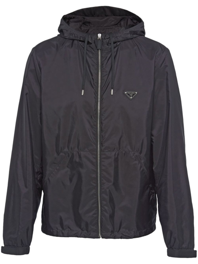 Prada Re-nylon Hooded Jacket In Black