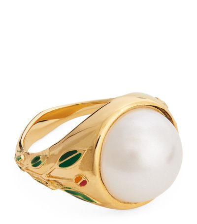 Casablanca Faux-pearl Signet Ring In Gold