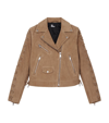 The Kooples Suede Biker Jacket In Beige