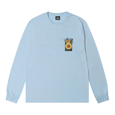 Pre-owned Stussy Flower Grid Pigment Dyed Long-sleeve Tee 'sky Blue'