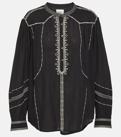 Marant Etoile Pelson Embroidered Cotton Blouse In Black