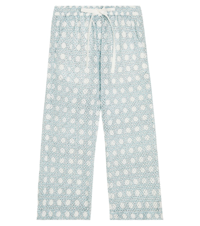 Marysia Bumby Kids' Montauk Printed Pointelle Wide-leg Trousers In Blue