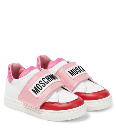 Moschino Kids' Leather Sneakers In White