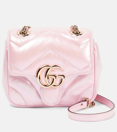 Gucci Gg Marmont迷你皮革单肩包 In Pink