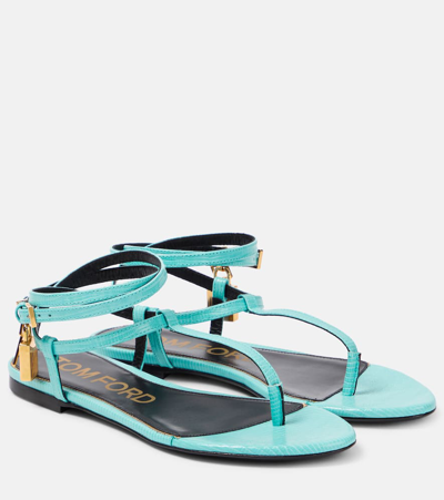 Tom Ford Padlock Leather Thong Sandals In Blue