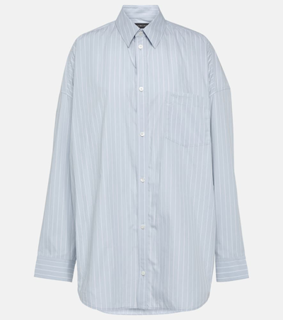 Balenciaga Striped Cotton Shirt In Light Blue/white
