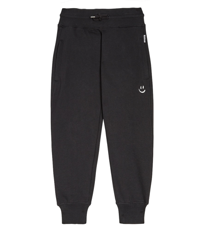 Molo Kids' Boy's Alvar Smiley-face Embroidered Sweatpants In Black