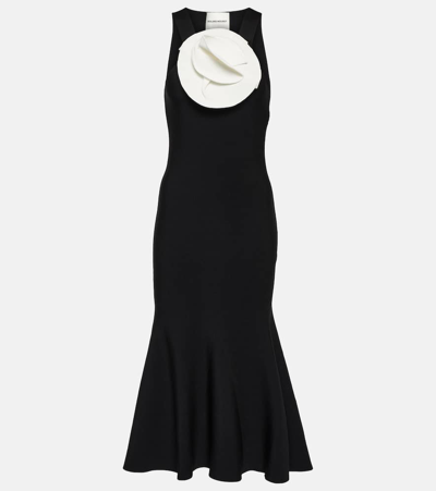 Roland Mouret Floral-appliqué Midi Dress In Black