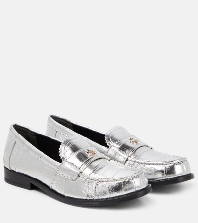 Tory Burch Perry Metallic Leather Loafers In Silver