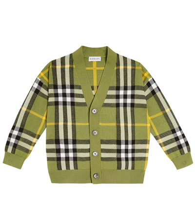 Burberry Kids'  Check Wool And Cotton Cardigan In Green