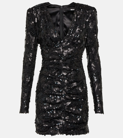 Rotate Birger Christensen Sequined Wrap Dress In Black