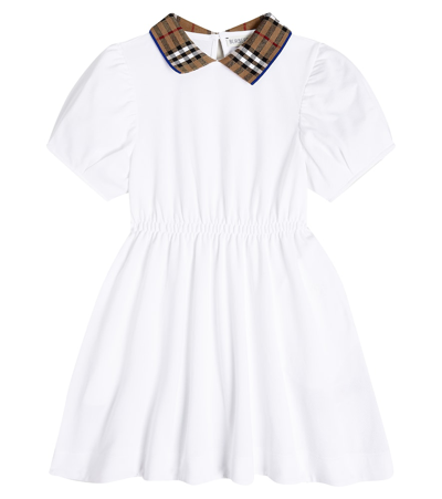 Burberry Kids' Check-collar Cotton Polo Dress In White