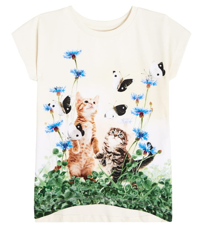 Molo Kids' Ragnhilde Yin Yang Kitten-print T-shirt In Neutrals