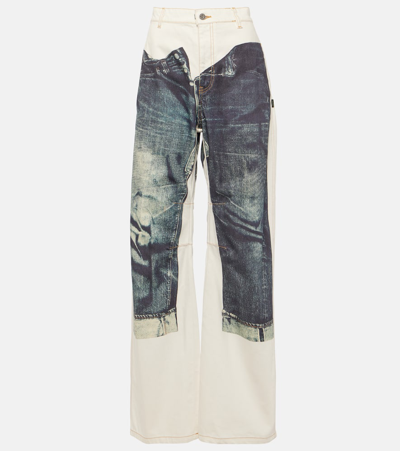 Jean Paul Gaultier Printed High-rise Wide-leg Jeans In White