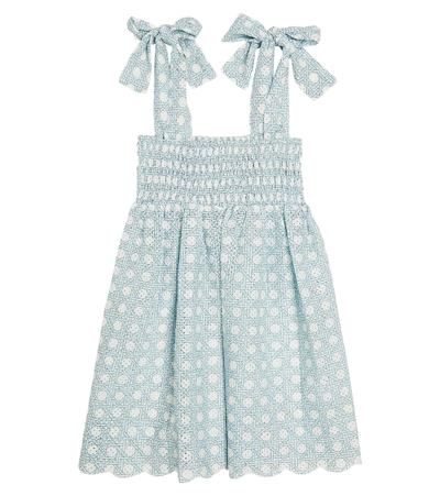 Marysia Bumby Kids' Sicily Printed Pointelle Cotton Dress In Blue