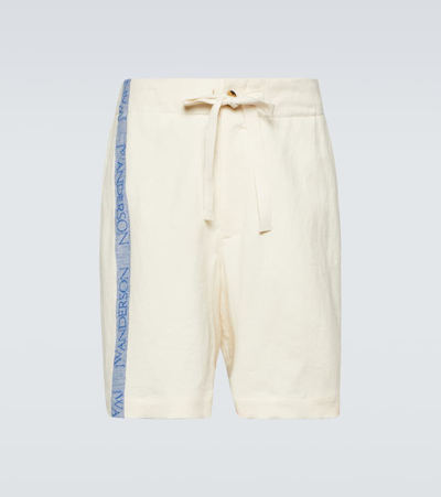 Jw Anderson Logo High-rise Cotton And Linen Shorts In Neutrals