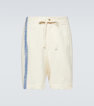 JW ANDERSON LOGO HIGH-RISE COTTON AND LINEN SHORTS