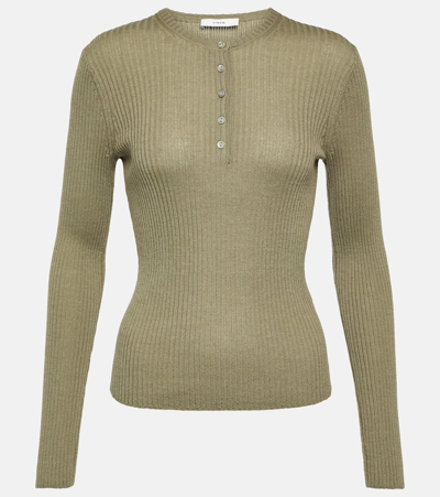 Vince Cashmere And Silk Henley Shirt In Green