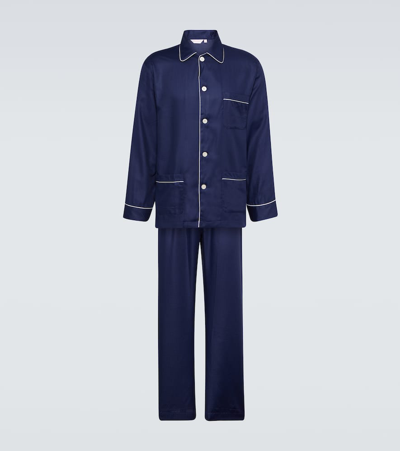 Derek Rose Lombard 6 Cotton Jacquard Pyjamas In Navy