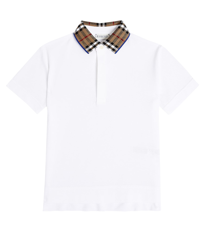 Burberry Kids' White Polo Shirt With Vintage Check Motif And Logo In Cotton Baby