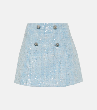Self-portrait Womens Blue High-rise Sequin-embellished Woven Mini Skirt