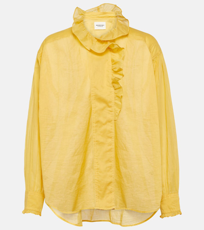 Marant Etoile Pamias Ruffle-trimmed Cotton Voile Top In Yellow