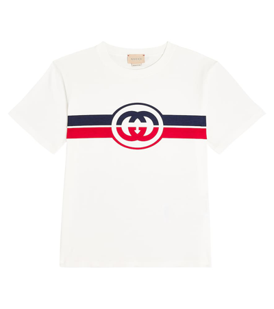 Gucci Kids' Logo Cotton Jersey T-shirt In Newwhite/navy/red/mc