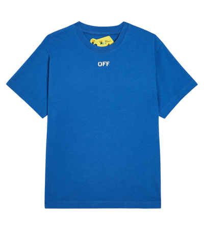Off-white Kids' Off Stamp Cotton Jersey T-shirt In Blue