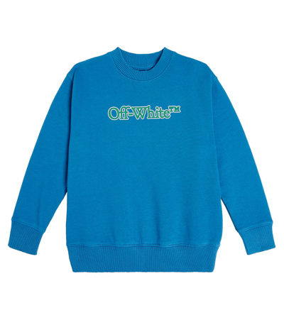 Off-white Big Bookish-logo Cotton Sweatshirt 6-12 Years In Methyl Blue Green