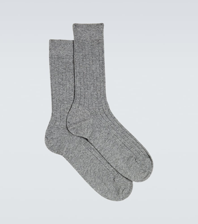 Sunspel Ribbed-knit Cashmere Socks In Grey