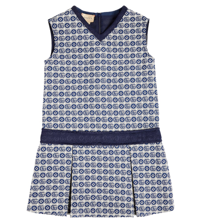 Gucci Kids' Gg Cotton-blend Dress In Blue