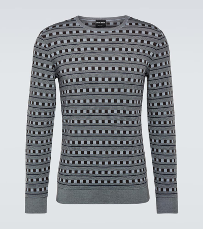 Giorgio Armani Striped Jacquard Wool-blend Sweater In Grey