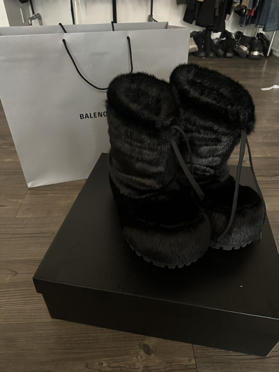 Pre-owned Balenciaga Faux Mink Fur Alaska Boots In Black