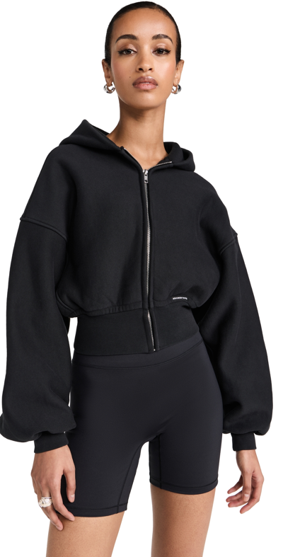 Alexander Wang Cropped Zip Up Hoodie With Branded Seam Label Faded Black L
