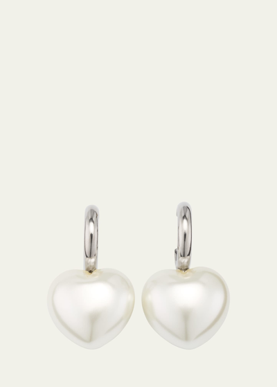 Simone Rocha Silver Xl Heart Hoop Earrings In Pearl