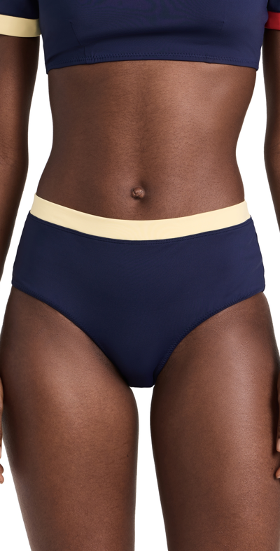 Staud Devon High Rise Bikini Bottoms Navy Colourblock M