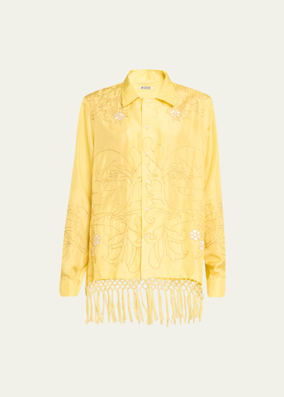 Bode Yellow Paquerette Fringe Shirt