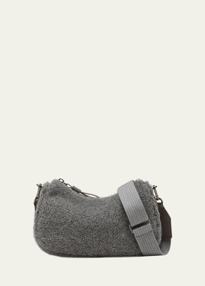 Brunello Cucinelli Monili Zip Wool Crossbody Bag In C661 Grey