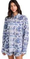 Staud Julienne Shirt Dress Blue Toile Xl In Blue Toile