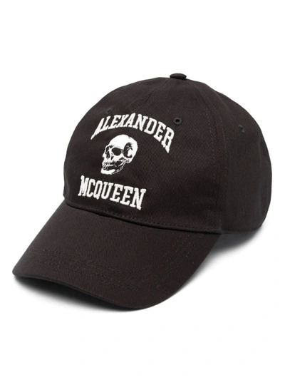 Alexander Mcqueen Logo Cotton Baseball Cap In Black