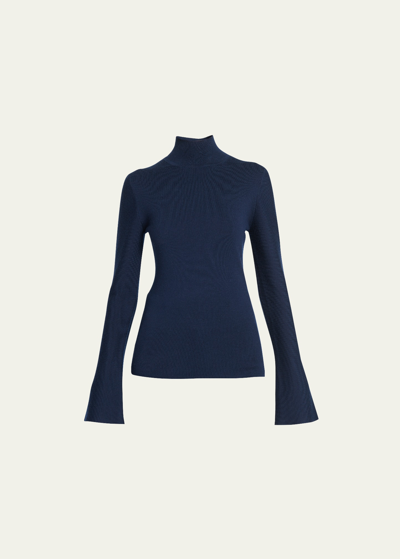 Gabriela Hearst Straun Flared-sleeve Wool Cashmere Turtleneck In Navy