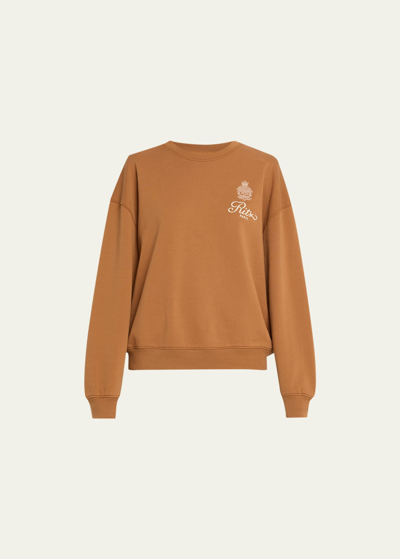 Frame X Ritz Paris Breakfast In Bed Crewneck Sweatshirt In Camel