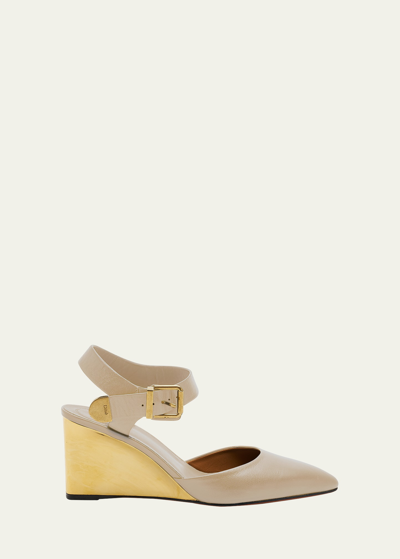 Chloé Rebecca Leather Wedge Ankle-strap Pumps In Neutrals