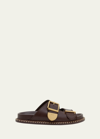 Chloé Rebecca Leather Dual Buckle Slide Sandals In Grenat